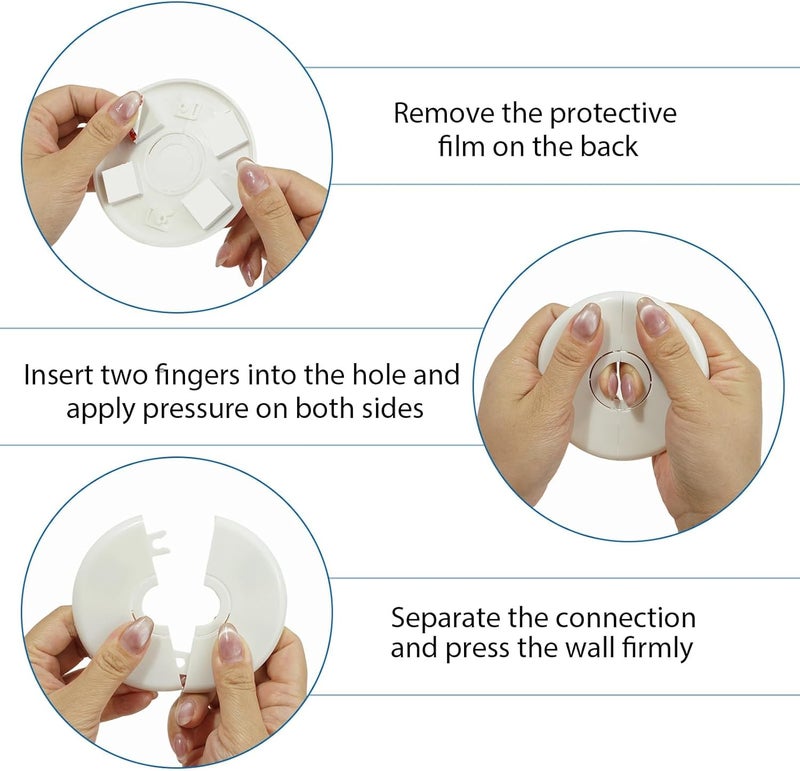 TNJPSEK 6 Pcs Wall Split Flange Round Escutcheon Plate Buckle, Plastic Plumbing Pipe Cover for Bathroom Sink Faucet Toilet Pipe, Escutcheon Plates for Ceiling Floor Kitchen Decor (2 Size) - Image 5